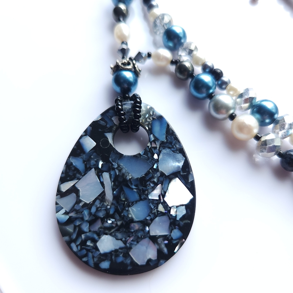Multistrand Beaded Teardrop Pendant Necklace - Picture 6 of 7